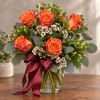 Vase of Orange Roses