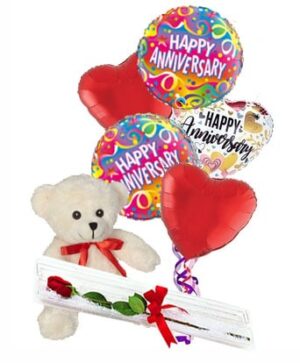 Rose, Balloons & Teddy